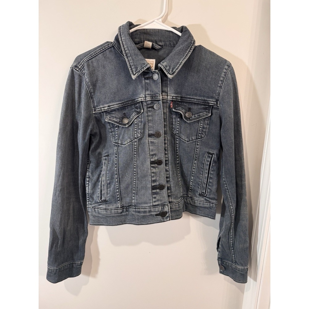 Levi's‎ Jean Denim Jacket Womens Size Small Trucker Fit Blue Medium Washed Crop